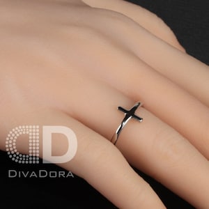 Sterling Silver Stackable Sideways Cross Ring, Christian Ring, Polished Finished, Minimalist Ring, Stacking Ring for Her, DCR102S