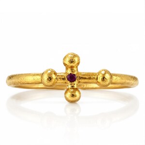 Pure Gold Byzantine Ruby Cross Ring