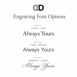 three different font options for the word "Always Yours", each with a unique style and tone. The options are "Classic - Serif", "Clean - Modern", and "Romantic - Script".