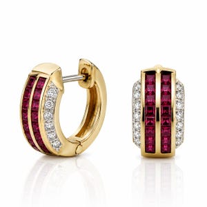 Ruby Cadenza Hoop Earrings with Diamond Channel Accents