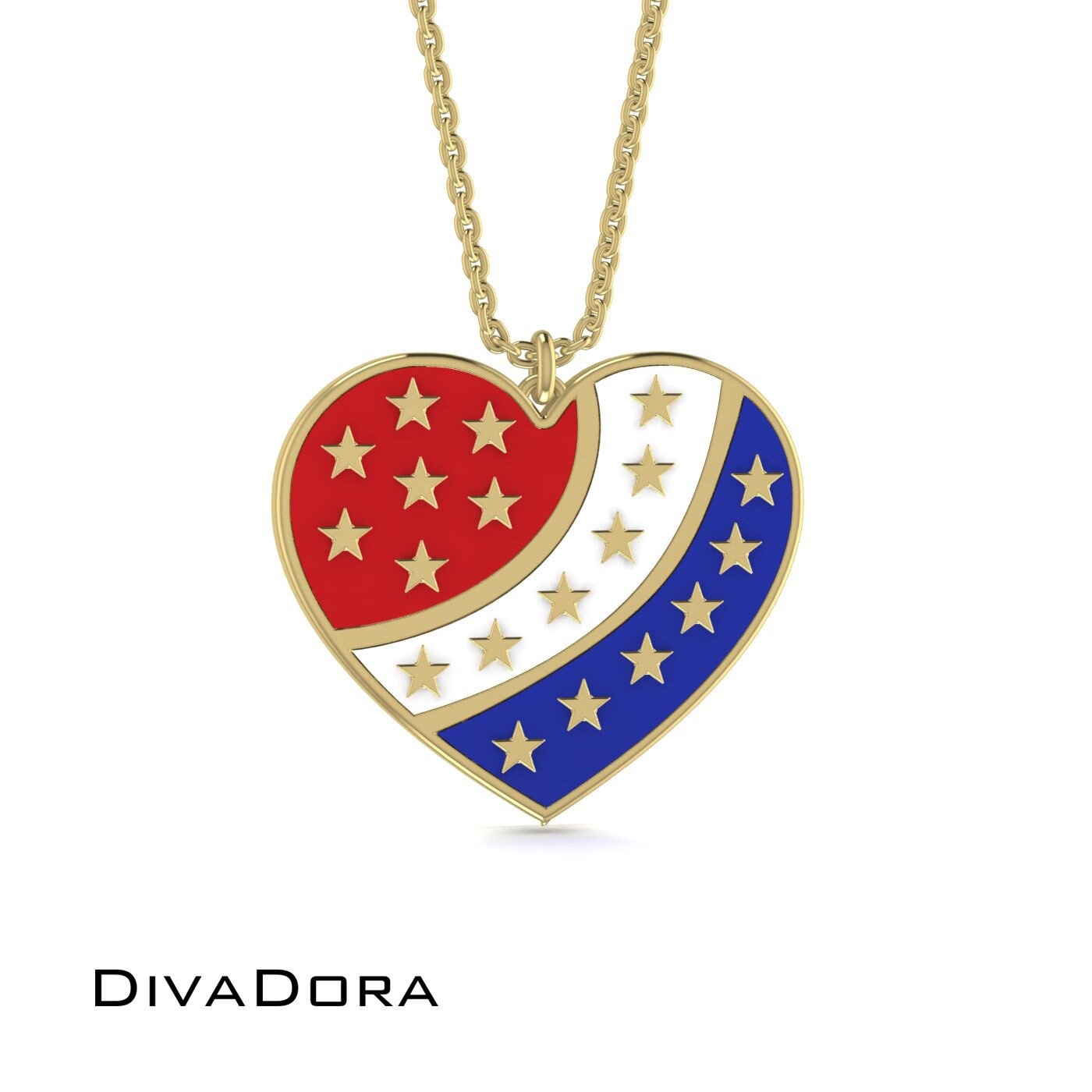14K Solid Gold American Heart Enamel Necklace, United States  display picture 1