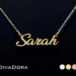 14K Solid Gold Personalized Name Necklace, Clean Curvy Script Font, PNDD009