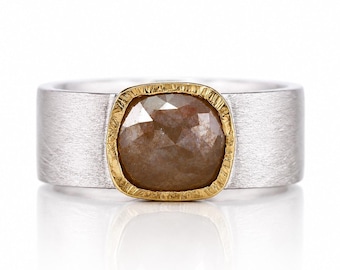 2.50CT Rose Cut Diamond Wabi Sculpt Ring in Sterling Silver & 14K Yellow Gold