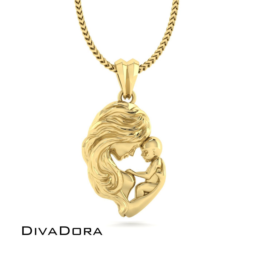 14K Solid Gold Mom and Child Pendant Gold Necklace for Mom Multiple Sizes Postpartum Gift DDMN101 Etsy