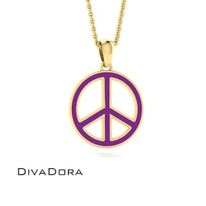 14K Solid Gold Peace Anhänger mit Emaille, Peace Symbol Halskette, Custom Emaille Halskette, EPDD103