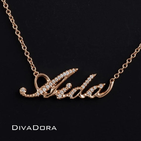 Rose gold shop diamond name necklace