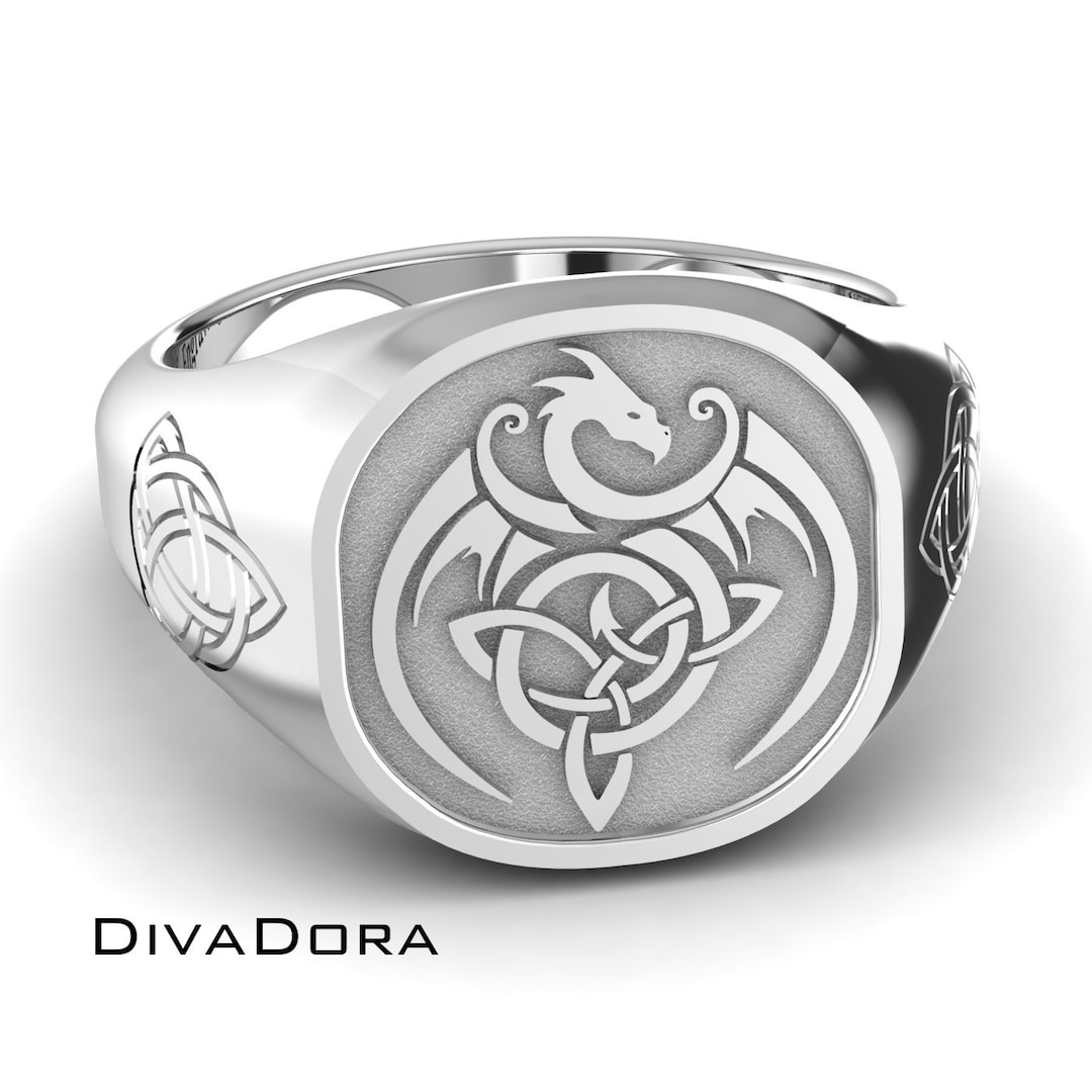 Silver Celtic Dragon Ring, Celtic Knot, Free Custom Engraving, SRC14 Etsy