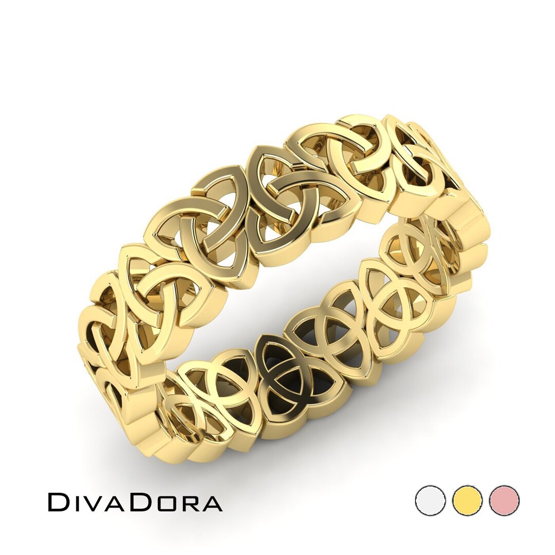 14K Solid Gold Celtic Knot Band, Celtic Knot Ring, Intertwined Design, Woman's Band, for Her