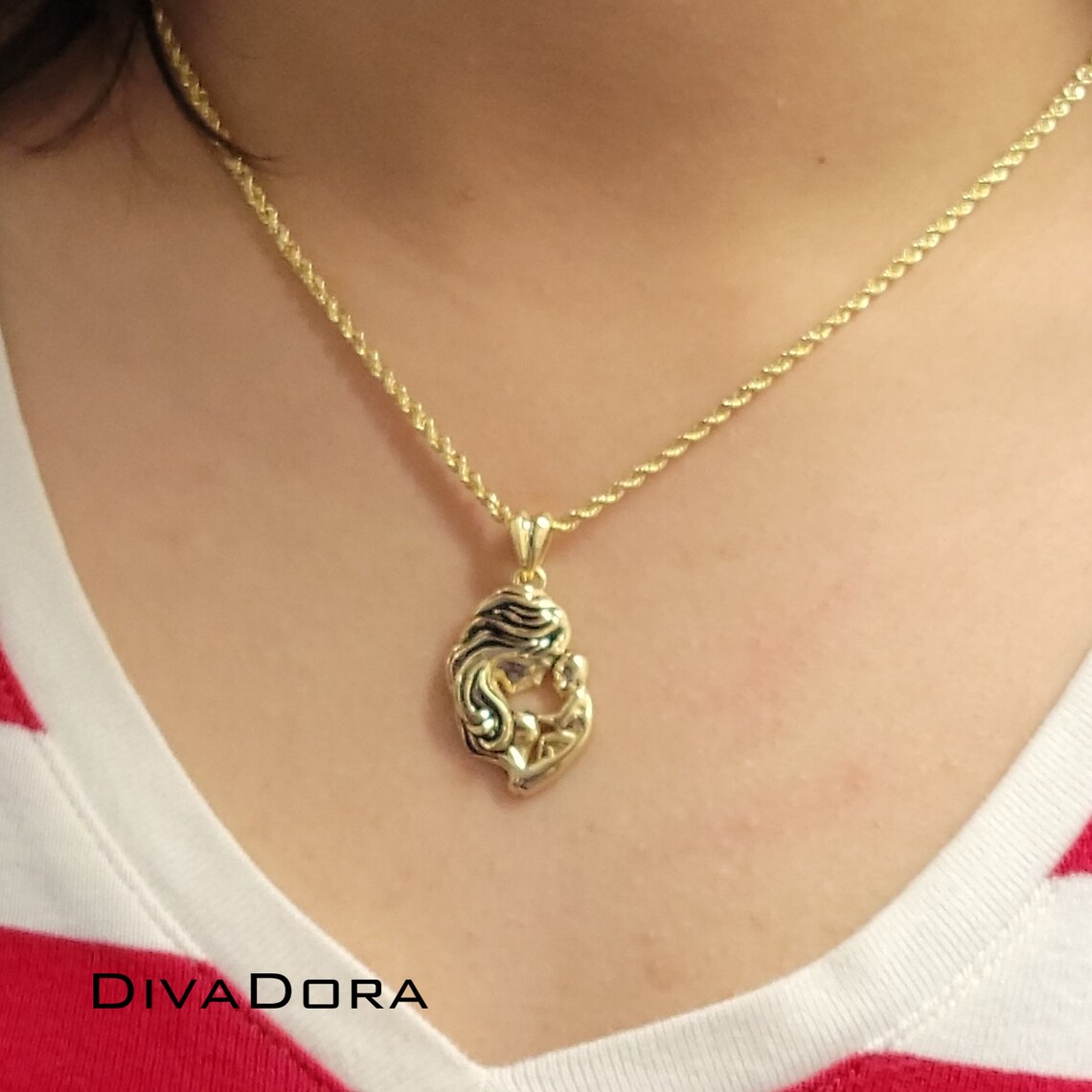 14k Gold Mom Necklace - Madre Tri Tone Flowers Gold Pendant - Solid Chain - LE2127