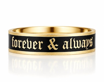 Forever & Always Gothic Enamel Slim Wedding Band