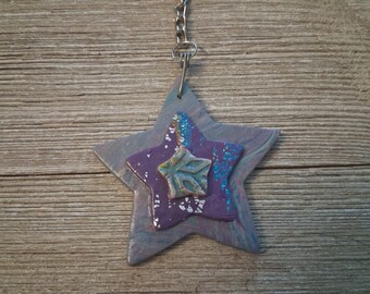 Purple layered clay star keychain