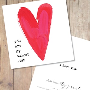 You are my bucket list I Love You Card. Valentines Day Card, Anniversary Card, Wedding Card, Birthday Card. Water Color Heart Greeting Card