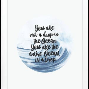 Rumi Art Print. You are the entire ocean in a drop Rumi Inspirational Wall art. Valentines Gift. Rumi Wall Art. Gold Silver Foil Rumi print.