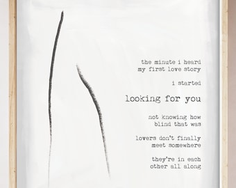 Rumi Lovers Art Print. Modern Abstract Art. Typographic Art. Rumi Love Story Quote Wall Art. Home Decor.