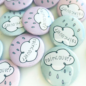 Mix and Match Raincouver Sushi Canada Toque Pin Button set. Vancouver Canada Pin buttons. Sushi Buttons. Rainbow Buttons. Rainbow Magnets