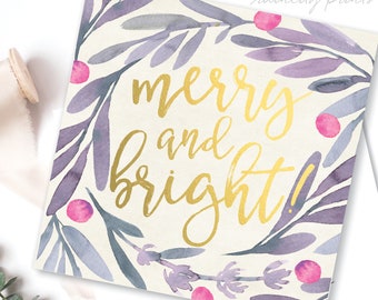 Merry and Bright Christmas Card Joy to the World Xmas Card Happy New Year Gold Foil Embossed Cards Holiday gift wrap Holiday boxed card s