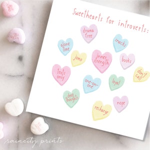Sweethearts for Introvertis Carte de Saint-Valentin. Carte de vœux introvertie drôle. Carte de jour drôle Bff Galentines. Funny Candy Hearts Valentine