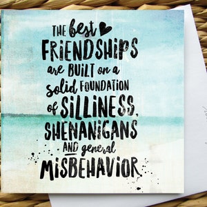 Beste vriendschappen BFF Card. Shenanigans misgedrag vriendschap citaat. U zult mijn bruidsmeisje Card. bruiloft partij Card. blank wenskaart
