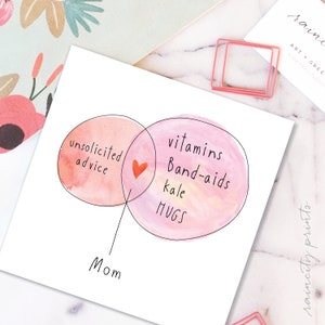 Mom Venn Diagram Moederdag Kaart. Grappige Moederdag. Vitaminen Pleisters Kale Knuffels Ongevraagd Advies Moeder Kaart. Moeder Valentijnsdag Kaart.