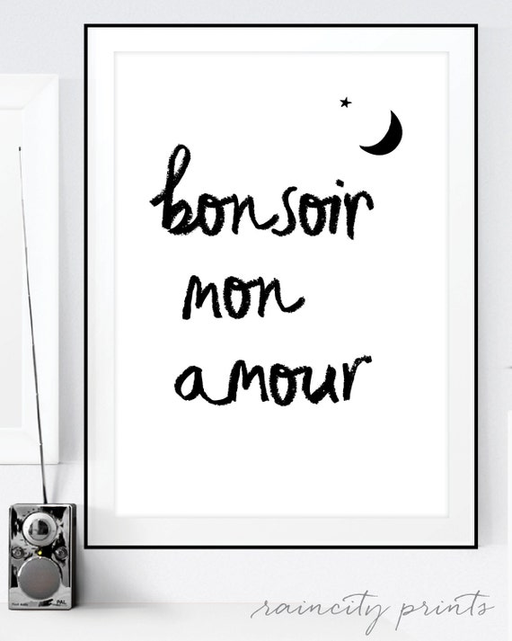 Bon soir mon amour Inspirational Art Print. Buona notte il mio amore  citazione francese. Arte tipografica. Minimalista Modern Wall Art.  Arredamento dell'asilo nido -  Italia