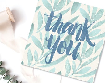 Set of 8 Thank You Cards. Water colour botanical thank you card. Blank Greeting Card.