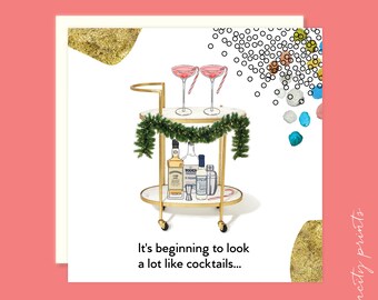 Beginning to Look Like Cocktails Christmas Card, Funny Cocktails Christmas Card, Dreaming of a White Christmas Wine lover Holiday Xmas Card