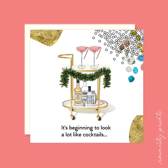 Beginning to Look Like Cocktails Christmas Card, Funny Cocktails Christmas Card, Dreaming of a White Christmas Wine lover Holiday Xmas Card