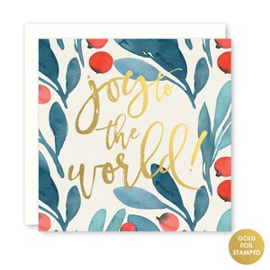 Joy to the World Juego de 8 tarjetas navideñas en relieve con lámina dorada. Tarjetas de Navidad felices y brillantes. Tarjetas de feliz año nuevo. Envoltura de regalos navideños
