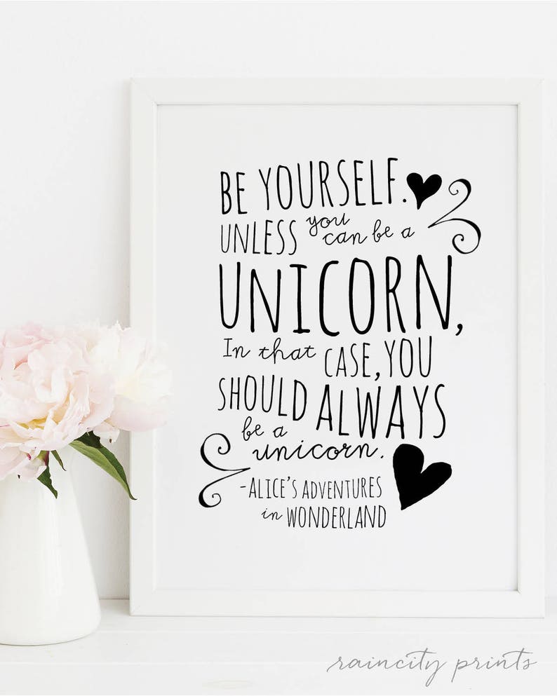 Always Be A Unicorn Art Print. Alice's Adventure in Wonderland Wall Art. Doodles Series. Wall Art. Girls Nursery Decor. Unicorn Nursery Art image 2