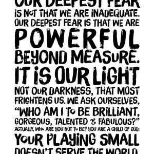 Inspirational Print Powerful Beyond Measure. Marianne Williamson Nelson Mandela quote. Typographic Print. Modern Wall Art Grey or Black. image 3