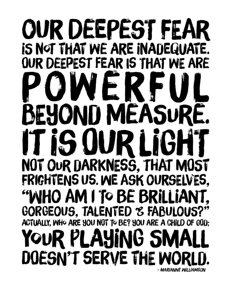 Inspirational Print Powerful Beyond Measure. Marianne Williamson Nelson Mandela quote. Typographic Print. Modern Wall Art Grey or Black. image 3