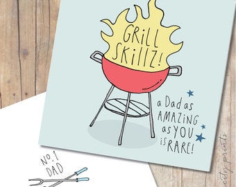 Grill Skillz Fathers Day card. A Dad as amazing as you is rare. Funny Fathers Day Card. Funny Dad Birthday Card.