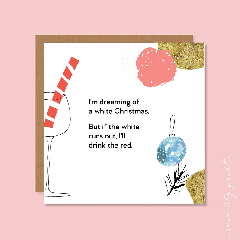 Beginning to Look Like Cocktails Christmas Card, Funny Cocktails Christmas Card, Dreaming of a White Christmas Wine lover Holiday Xmas Card image 3