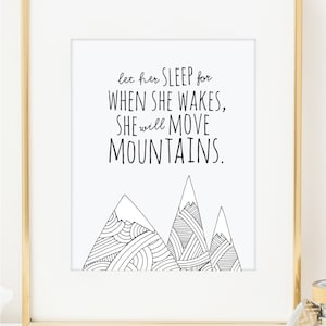Girl Nursery Decor. When She Wakes She Will Move Mountains Art Print. Doodles Series Wall Art. Baby Gift. Home Decor. Inspirational Art