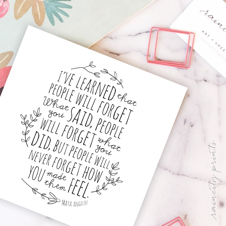 Maya Angelou Thank you Card. People Will Never Forget How You Made Them Feel Maya Angelou Quote Card. Inspirational Card Blank Greeting Card image 2