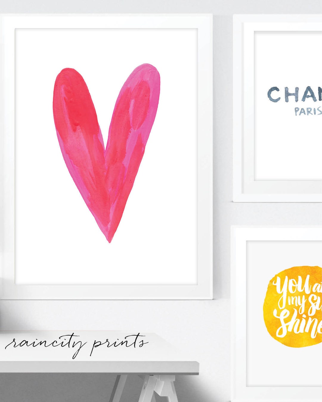 Water Color Heart Art. Love Print. Pink and Red Painted Heart ...