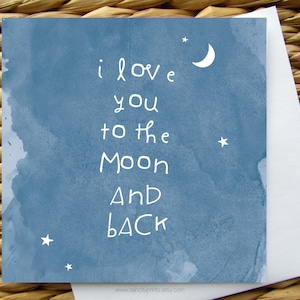 I Love You To The Moon And Back Greeting Card. Valentines Day Card. Mothers Day, Birthday Card. Nouvelle carte de félicitations de bébé. décor de pépinière