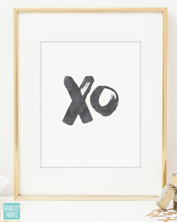XO Water Color Art Print. Valentine's Day Love Print. Typographic Print. Valentines Wedding Anniversary Gift. Nursery Decor Modern Wall Art.