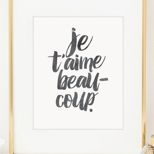 Je t&#39;aime Beaucoup Love Print. Gold Foil Print. Anniversary Gift. French Quote. Inspirational Art. Typographic Print. Wall Art. Home Decor
