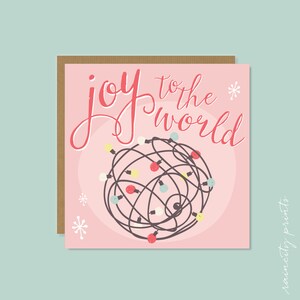 Joy to the World Christmas Card.Tarjetas de Navidad. Envoltura de regalo de vacaciones. Luces enredadas Tarjeta de Navidad. Juego de tarjetas en caja de vacaciones y pegatinas