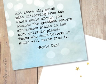 Roald Dahl Glittering Eyes Card. Birthday, Graduation, Motivational, New Job Card. Roald Dahl Quote Card. Inspirational Greeting Card