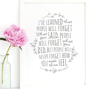 Maya Angelou How You Made them Feel Inspirational Art Print. Maya Angelou Quote Wall Art. Home Decor. Teacher, Mom Thank You Gift Art Print