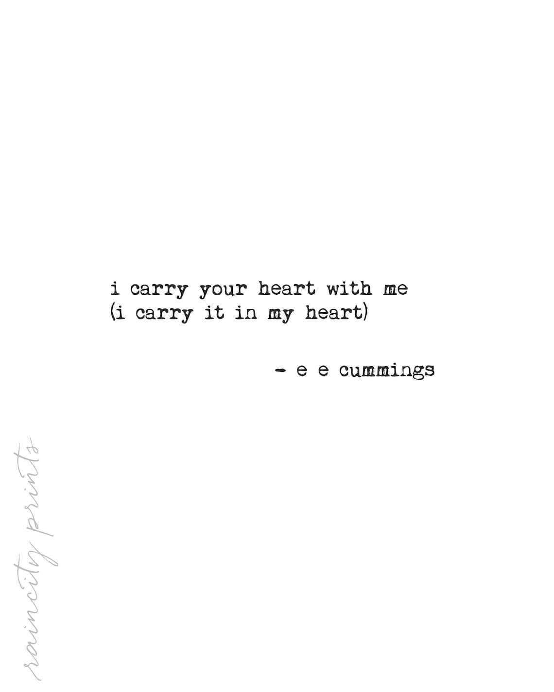 I carry your heart with me Love Print. Inspirational Art. Etsy