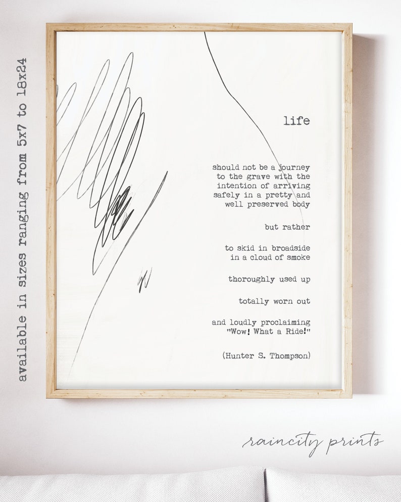 Hunter S Thompson Quote. Inspirational Art Print. Fear and Loathing in Las Vegas Movie Poster. Wow What a Ride Quote. Wall Art. Home Decor Abstract Scribbles