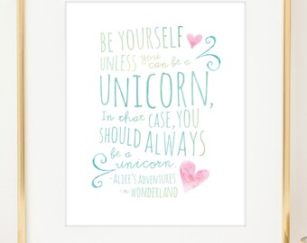 Always Be A Unicorn Art Print. Alice's Adventure in Wonderland Wall Art. Doodles Series. Wall Art. Girls Nursery Decor. Unicorn Nursery Art