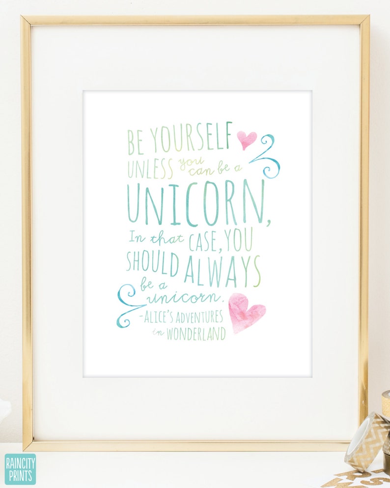 Always Be A Unicorn Art Print. Alice's Adventure in Wonderland Wall Art. Doodles Series. Wall Art. Girls Nursery Decor. Unicorn Nursery Art image 1