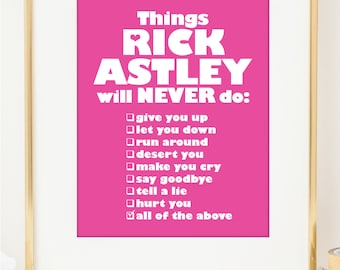 Rick Astley Never Gonna Give you Up Poster. Typographic Art. Valentines Day bff friend gift. Wall Art. Rick Astley Lyrics Poster. 80's Art