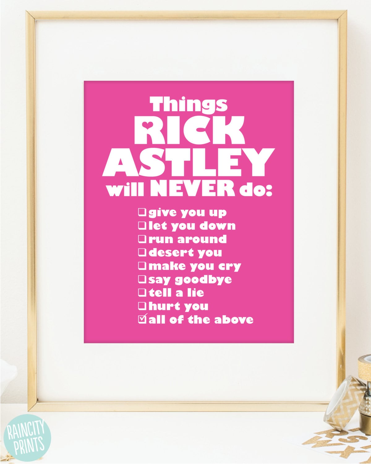 printable Rick Roll poster, cut vertically along bottom lyrics