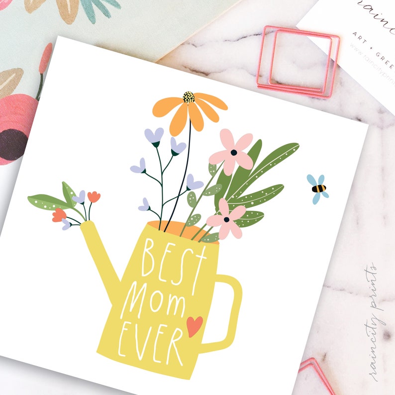 Best Mom Ever Mothers Day Card. Greeting Card for Mom. Floral Mother's ...
