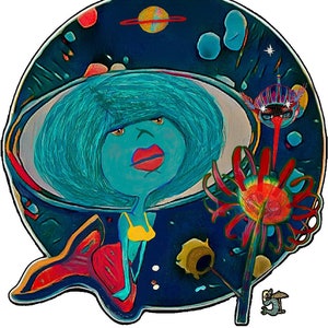 Betty Blue, Space Mermaid Large, Full Color Bumper Sticker, 6"!
